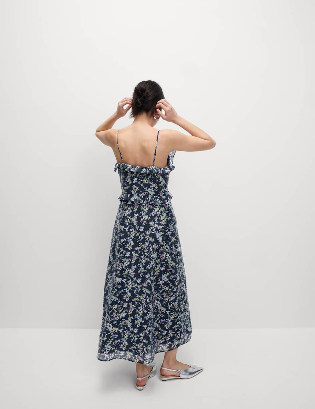 Lyocell Rich Printed Ruffle Midi Cami Dress 5 of 7