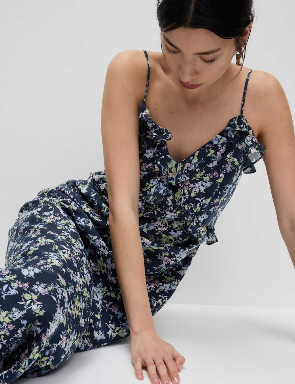 Lyocell Rich Printed Ruffle Midi Cami Dress 6 of 7