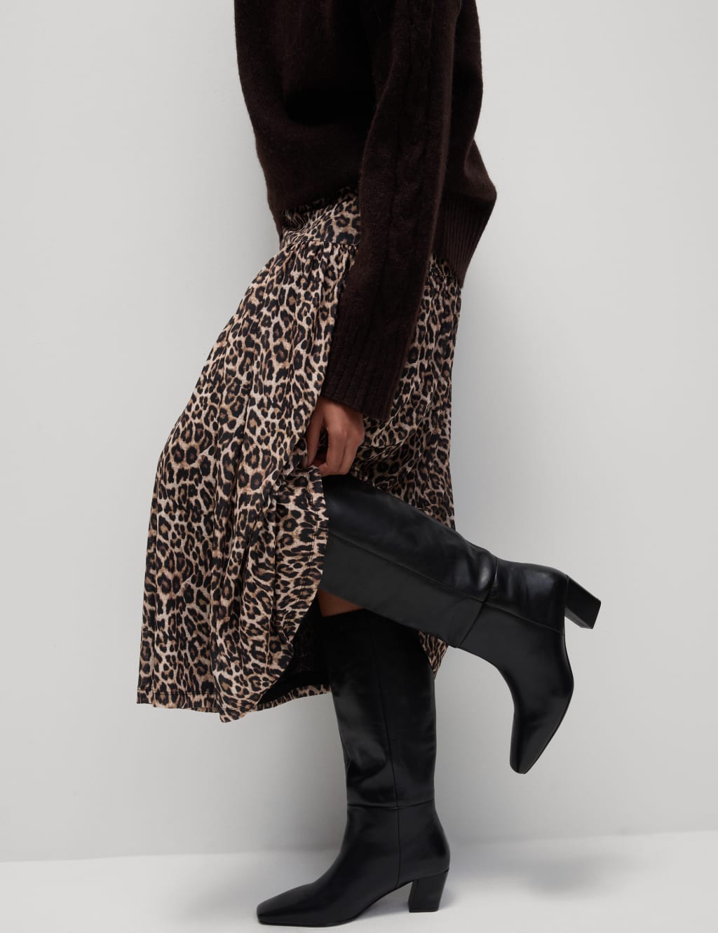 Jersey Animal Print Midi A Line Skirt
