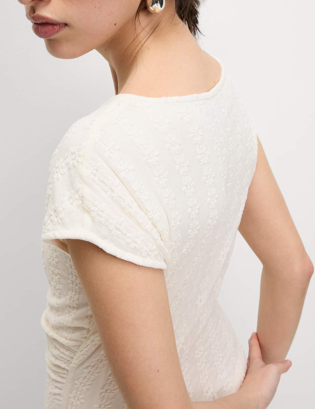 Jersey Lace Ruched Midi Column Dress 5 of 5