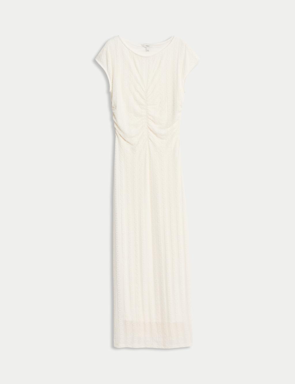 Jersey Lace Ruched Midi Column Dress 2 of 5
