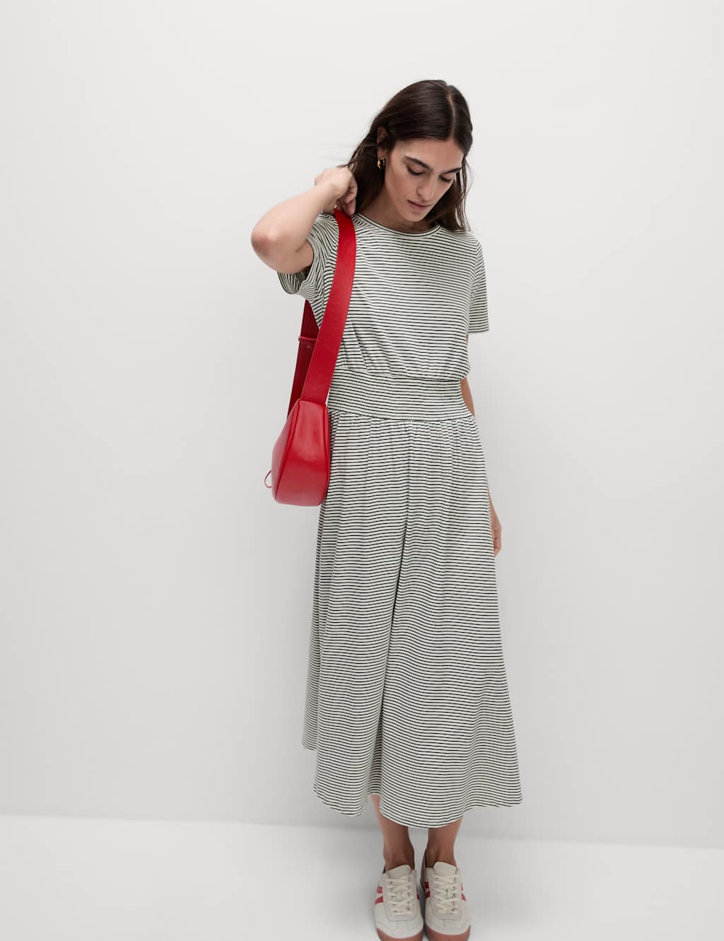 Pure Cotton Striped Midi Shirred Dress 4 of 4