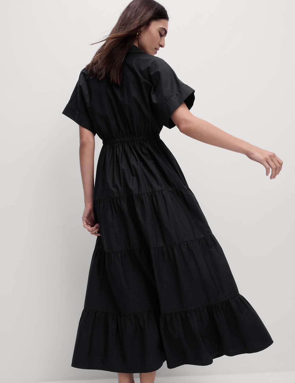 Pure Cotton V-Neck Midaxi Tiered Shirt Dress 4 of 4