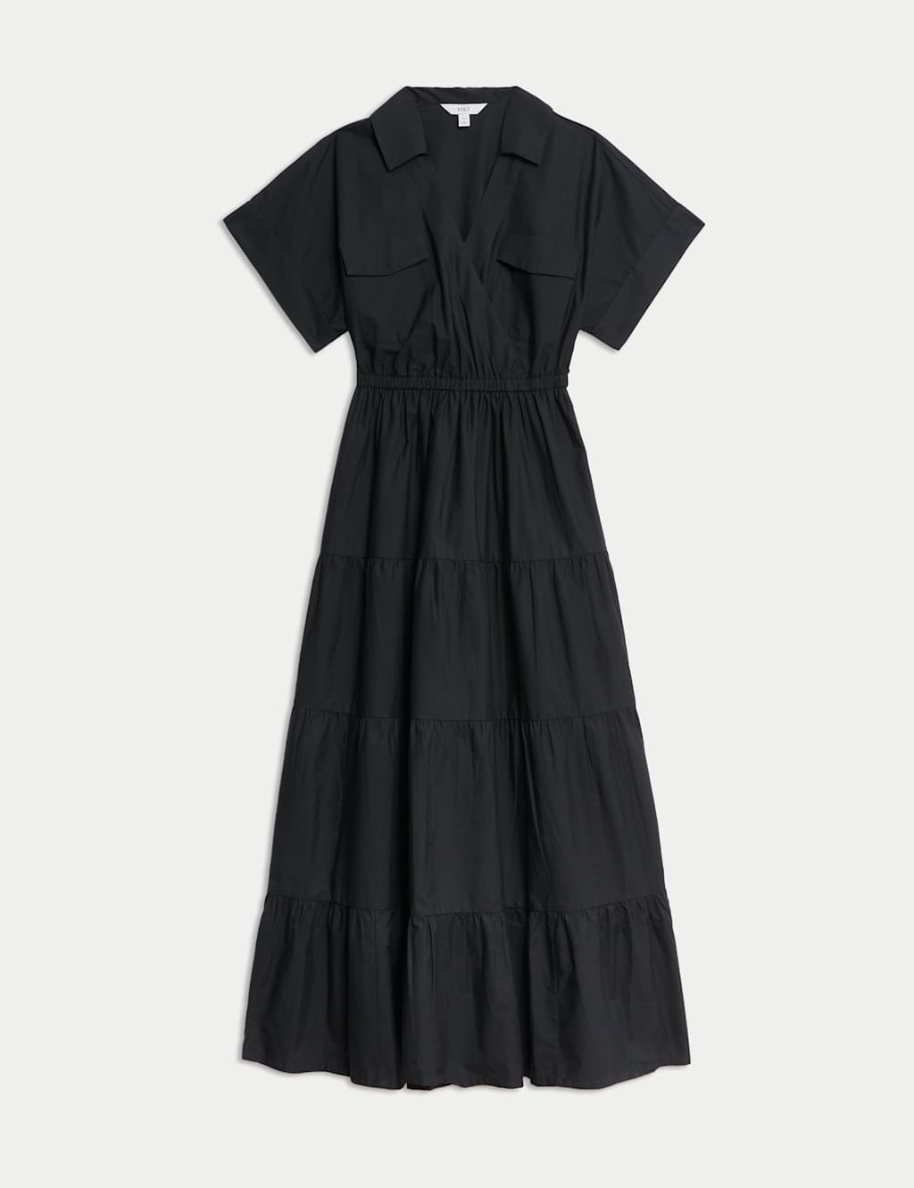 Pure Cotton V-Neck Midaxi Tiered Shirt Dress 2 of 4