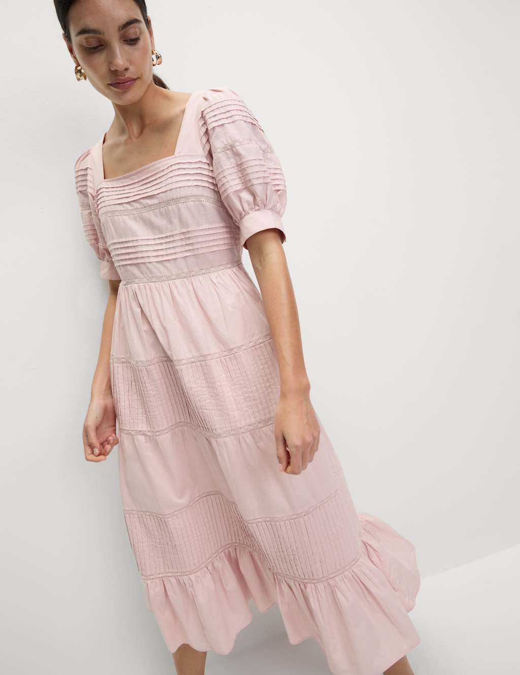 Pure Cotton Pintuck Midi Tiered Dress 5 of 5