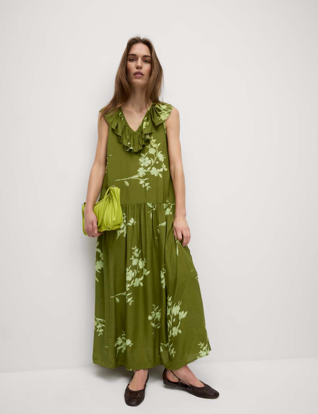 V-Neck Frill Detail Midaxi Relaxed Dress 7 of 7