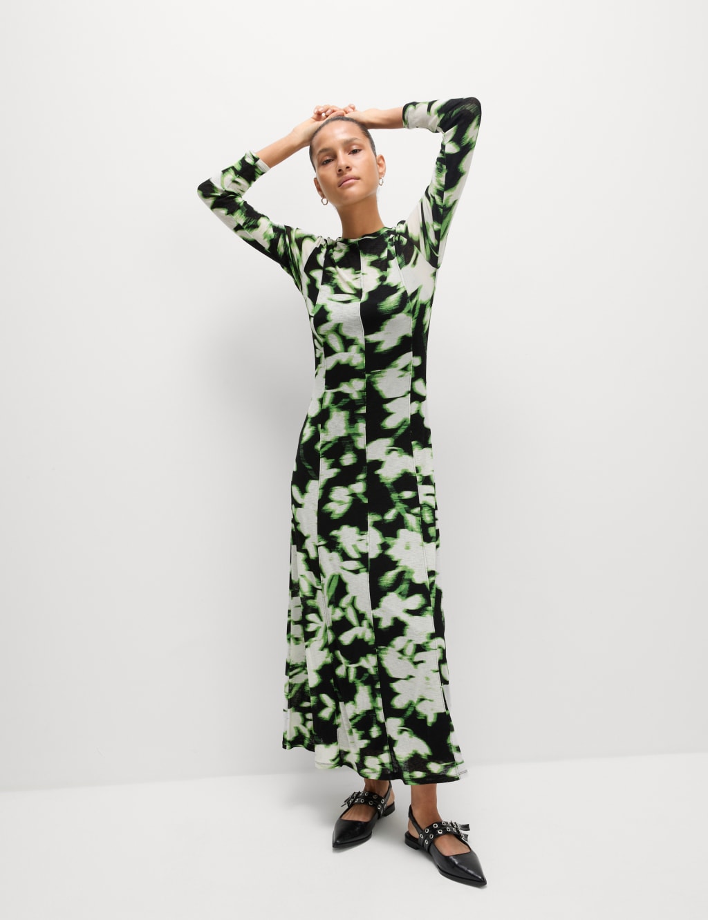 Mesh Jersey Floral Midi Column Dress 3 of 6
