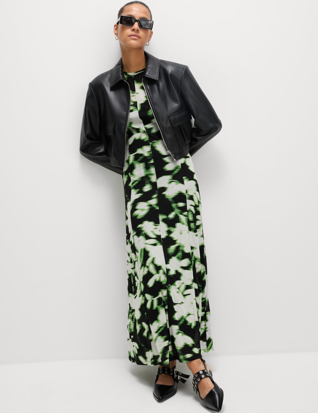 Mesh Jersey Floral Midi Column Dress 4 of 6