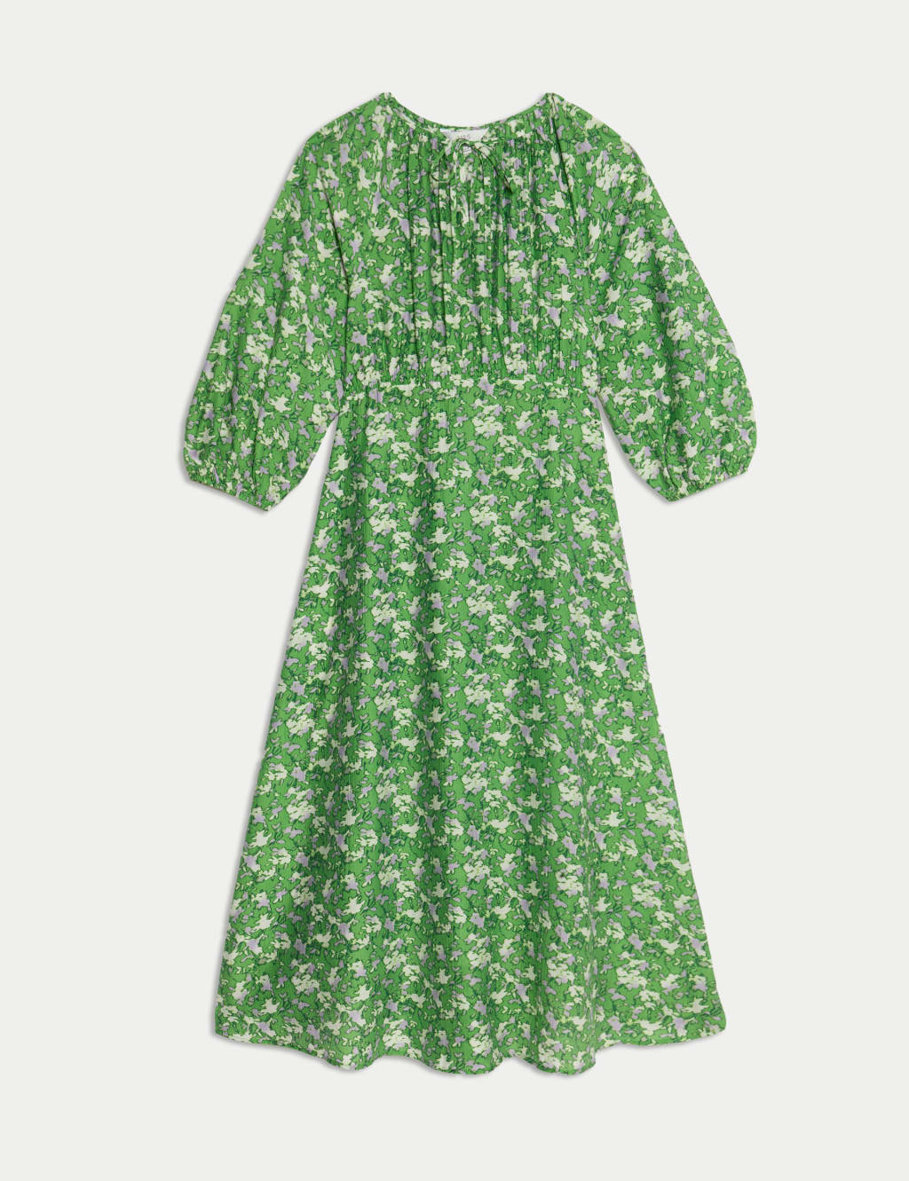 Lyocell Rich Printed Tie Detail Midi Waisted Dress 2 of 6