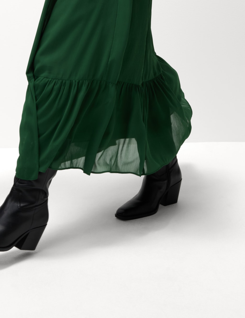 Chiffon V-Neck Ruffle Midaxi Waisted Dress 3 of 6