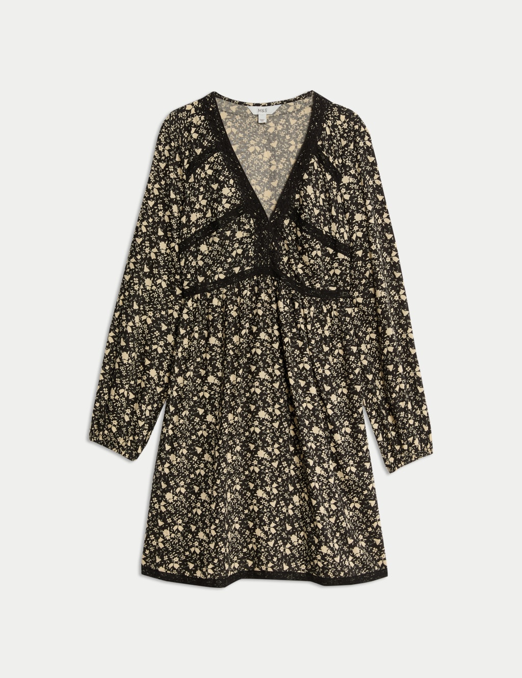Printed Lace Insert Mini Waisted Dress 2 of 5