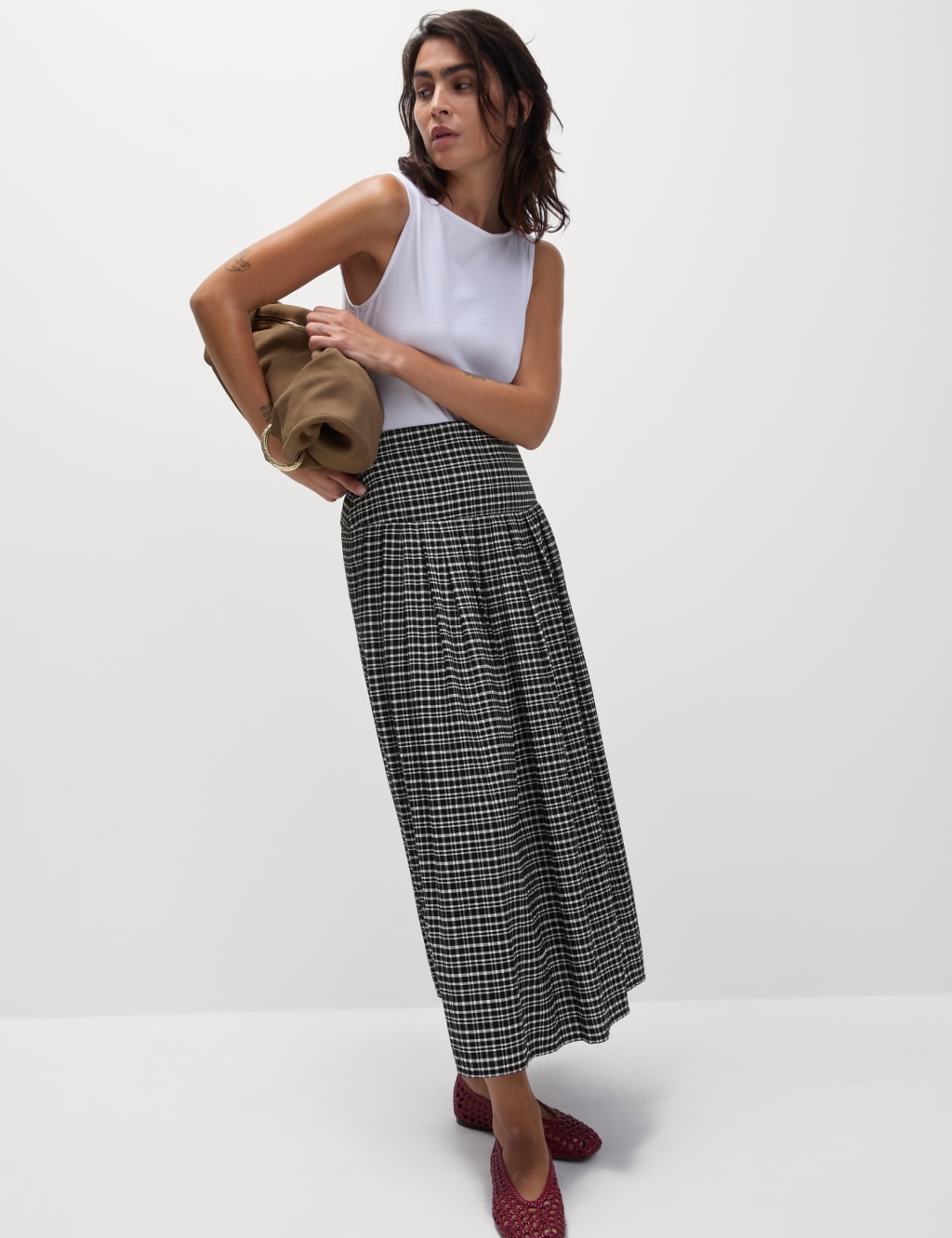 Checked Pleated Midaxi A-Line Skirt 1 of 4