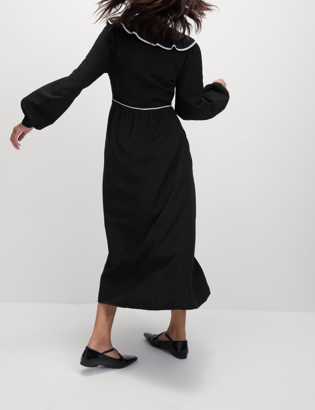 Modal Rich Textured Ruffle Midi Waisted Dress 3 of 4