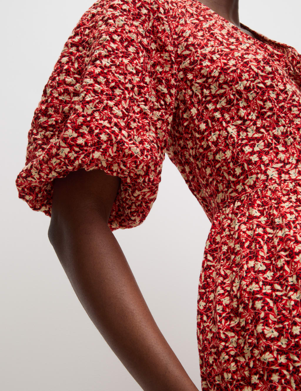 Cotton Rich Floral V-Neck Midi Waisted Dress 4 of 5