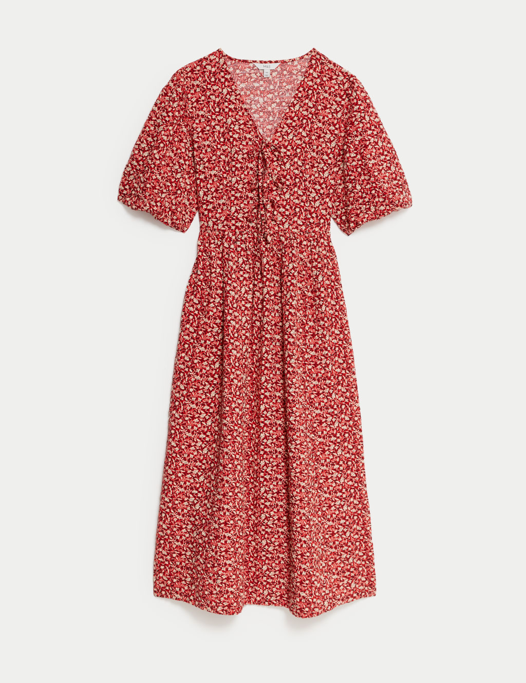 Cotton Rich Floral V-Neck Midi Waisted Dress 2 of 5