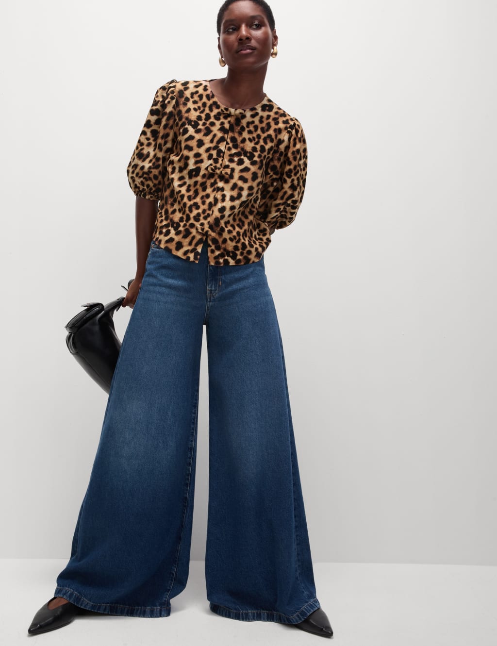 Animal Print Bow Puff Sleeve Blouse M S Collection M S