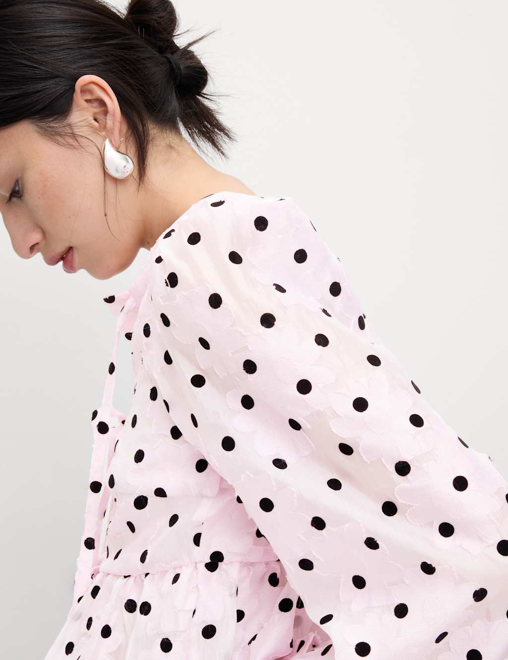 Polka Dot Tie Front Puff Sleeve Blouse 3 of 7