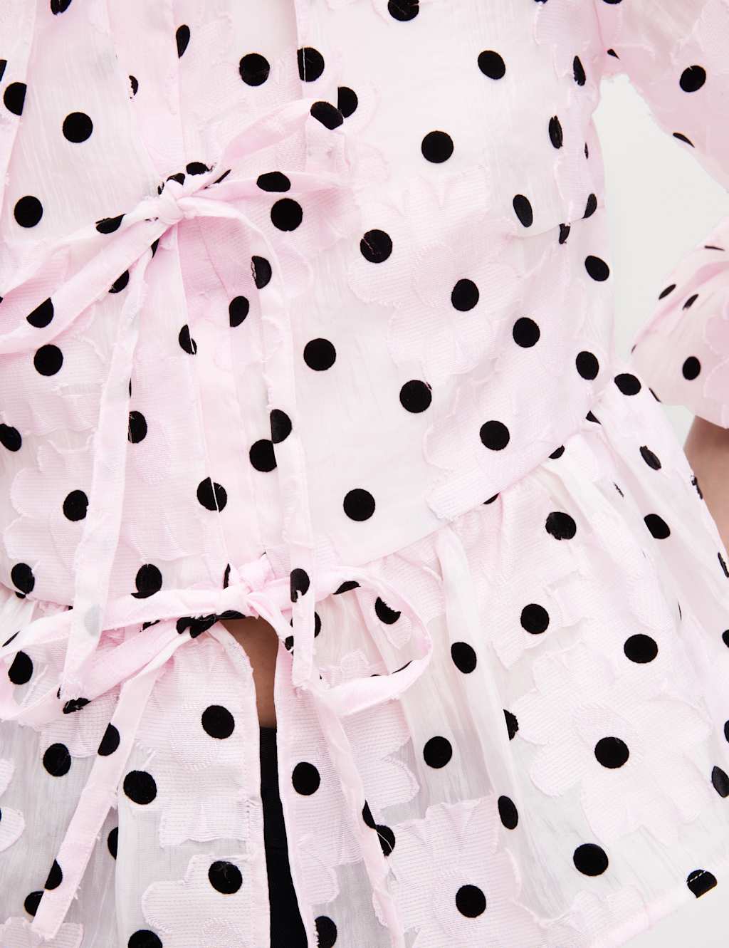 Polka Dot Tie Front Puff Sleeve Blouse 5 of 7
