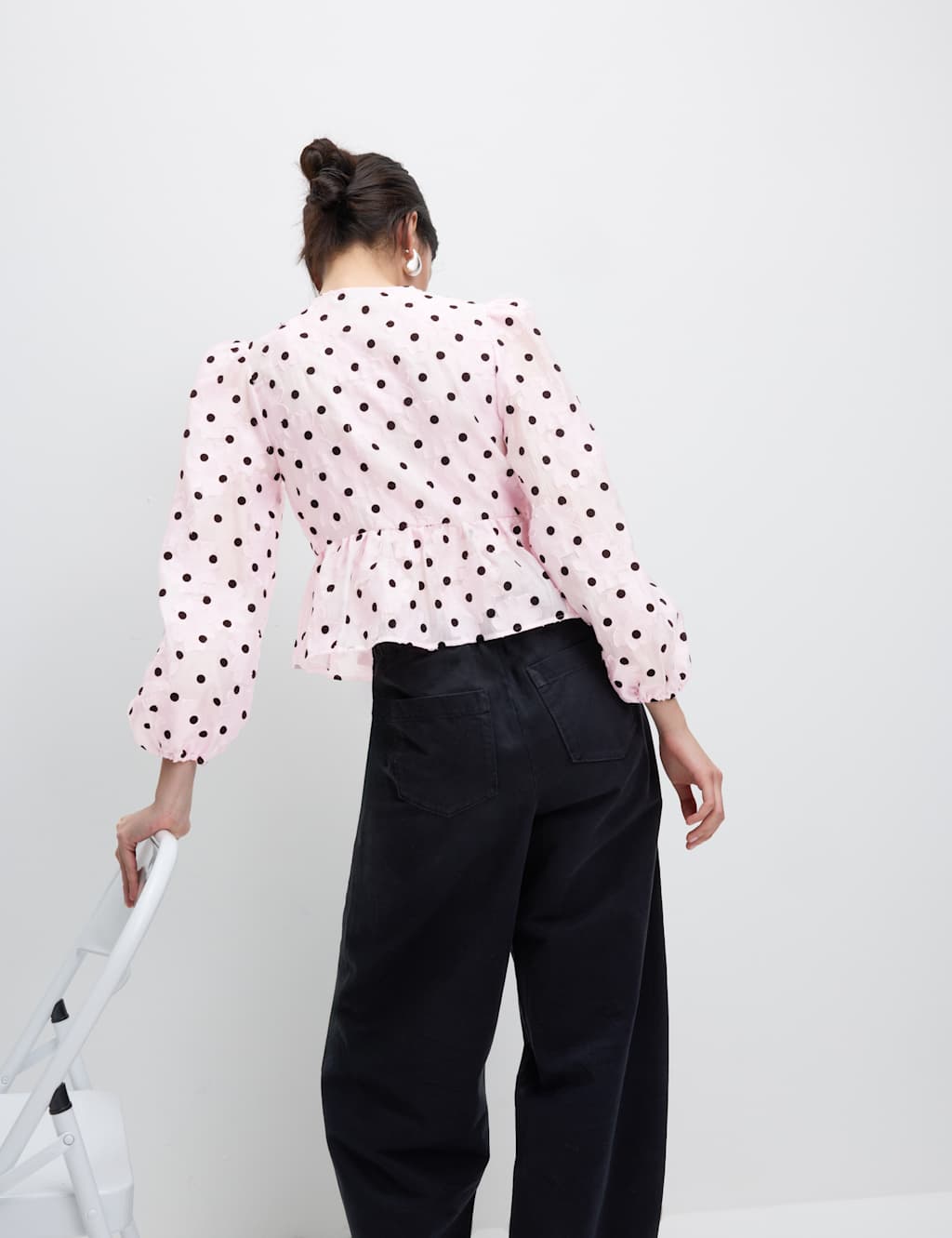 Polka Dot Tie Front Puff Sleeve Blouse 7 of 7