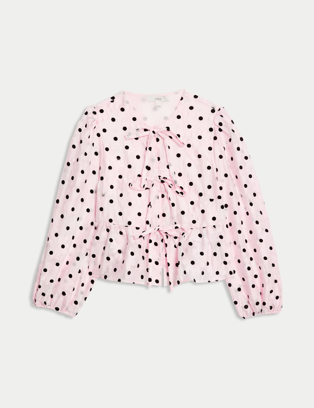 Polka Dot Tie Front Puff Sleeve Blouse 2 of 7