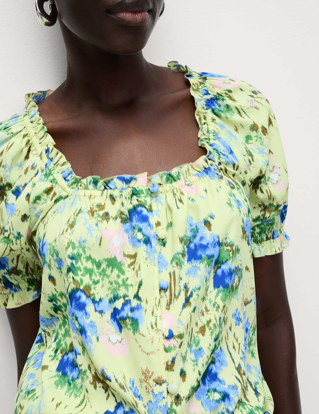 Floral Button Through Puff Sleeve Top 4 of 5