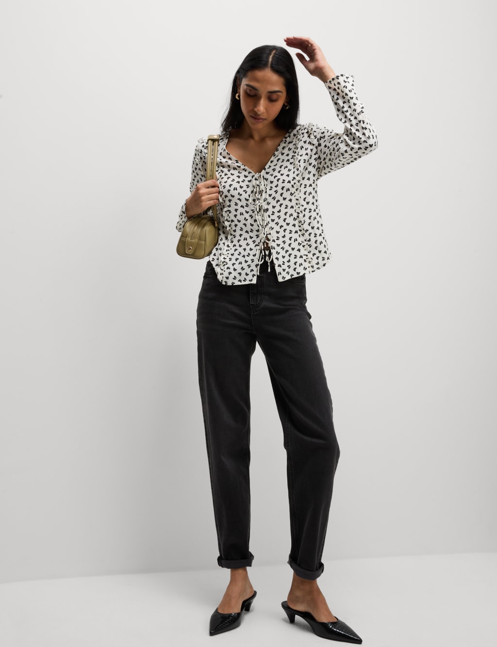 Printed Tie Front Ruffle Blouse 3 of 5