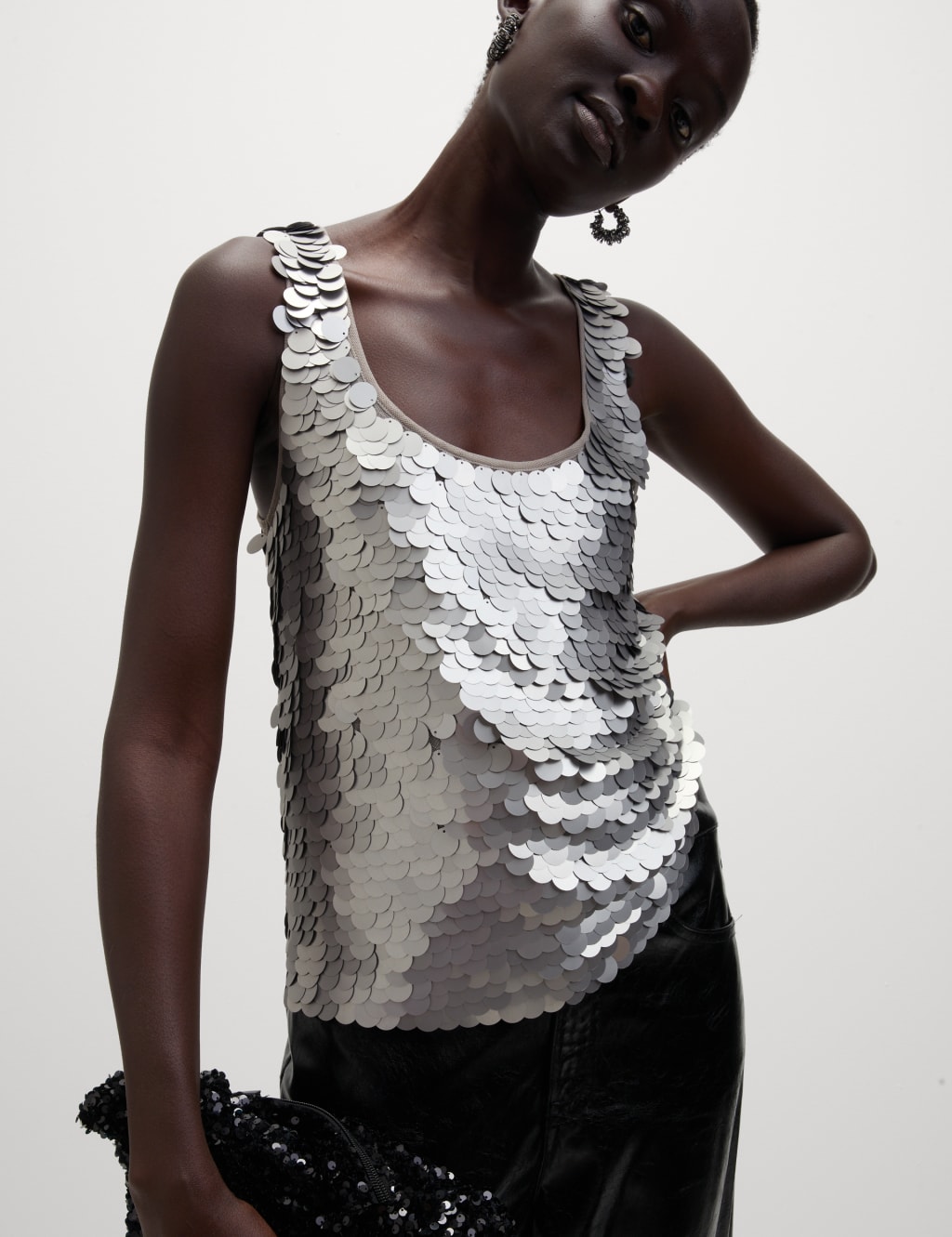 Silver sequin sleeveless top on sale