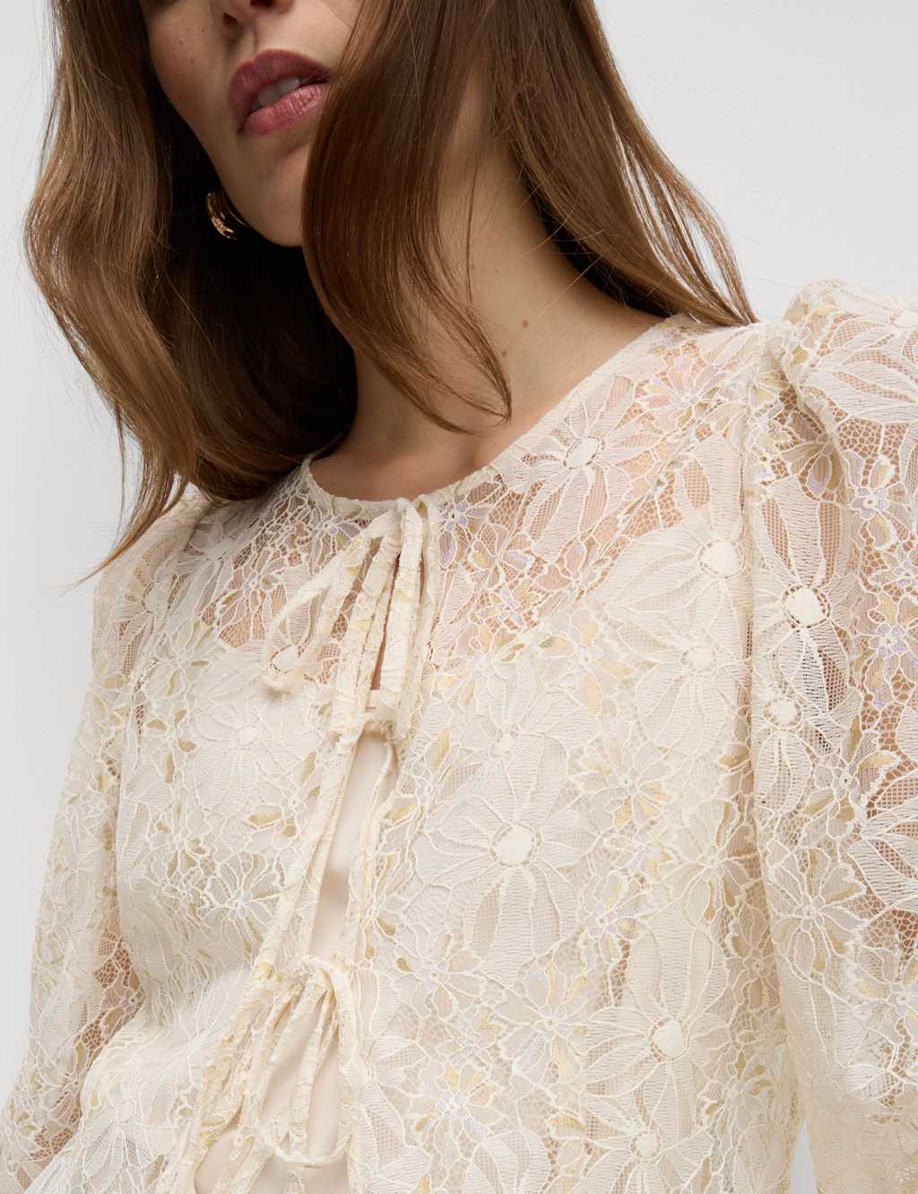 Lace Round Neck Tie Front Blouse 4 of 6