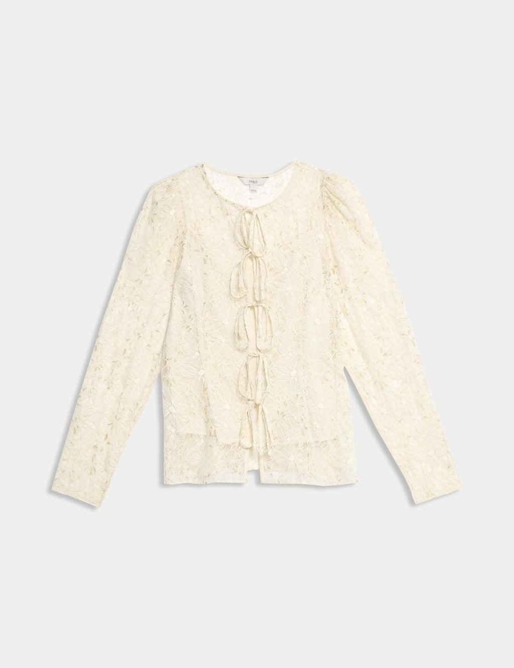 Lace Round Neck Tie Front Blouse 2 of 6