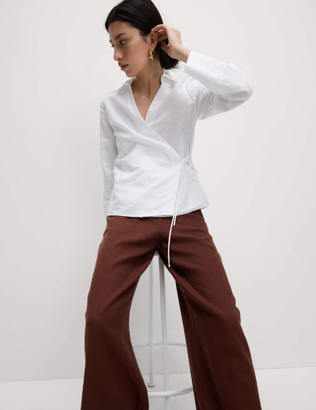 Linen Rich Collared Tie Front Shirt 4 of 6