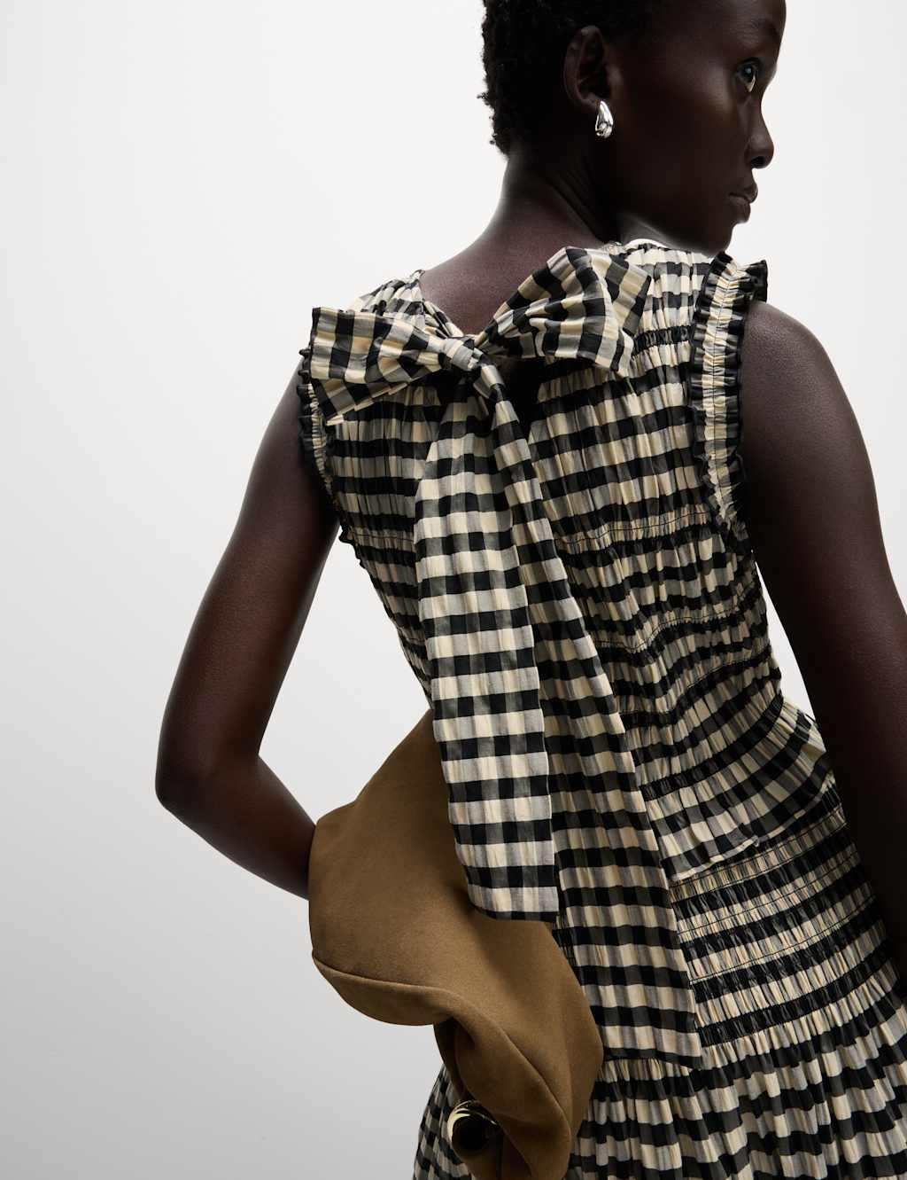 Cotton Blend Checked Shirred Top 1 of 5