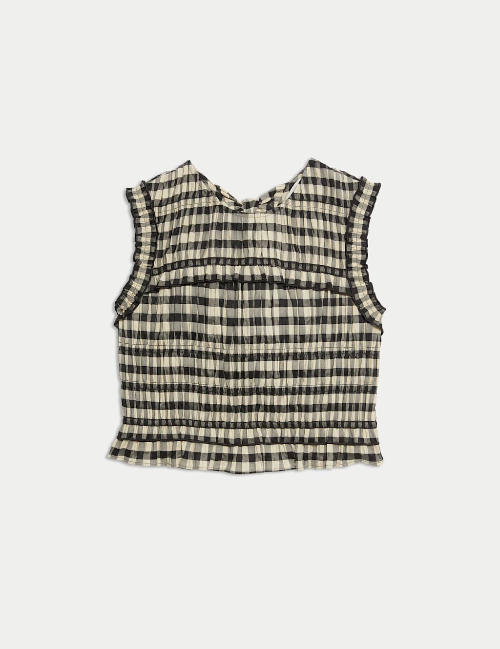 Cotton Blend Checked Shirred Top 2 of 5
