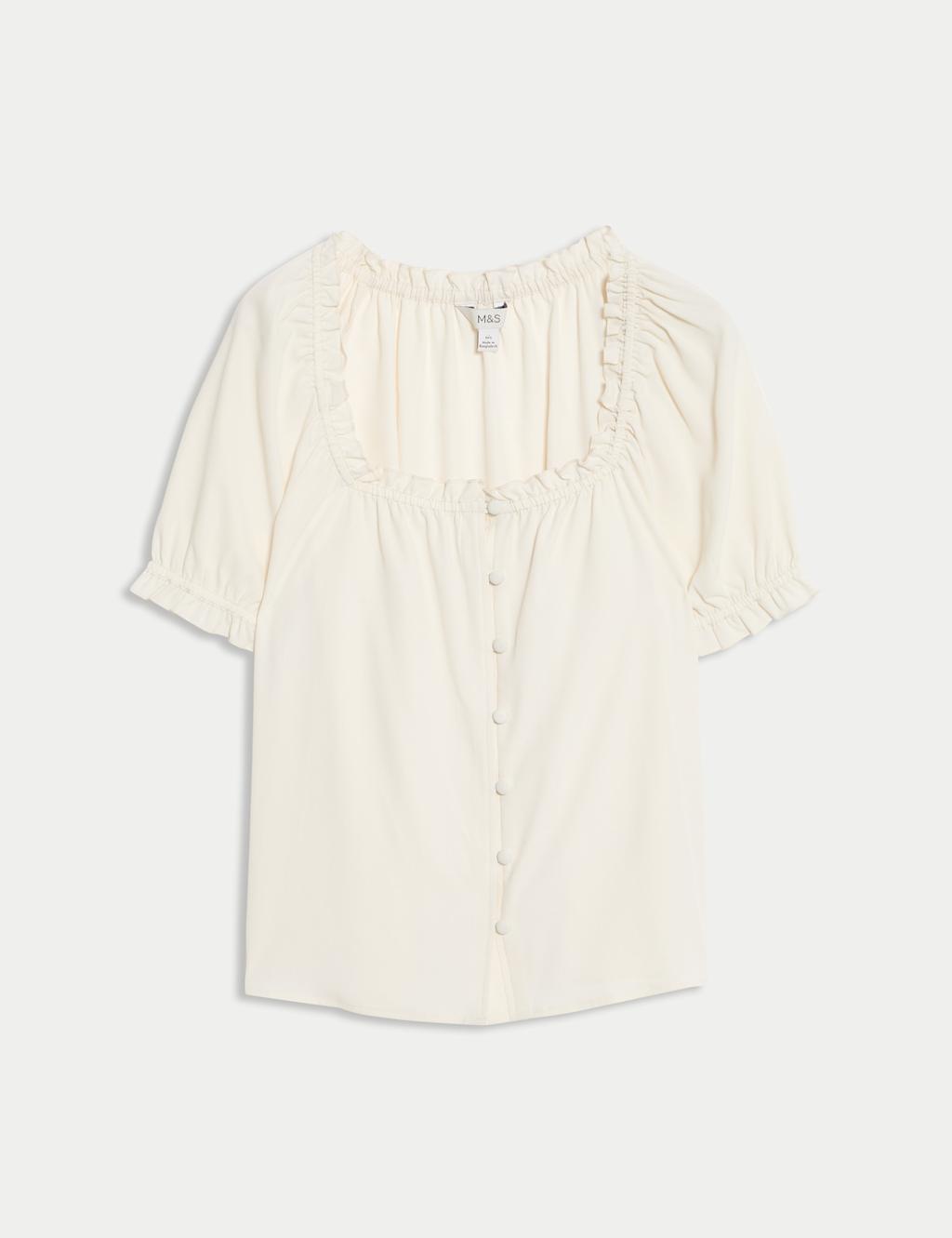 Button Through Square Neck Puff Sleeve Top 2 of 5