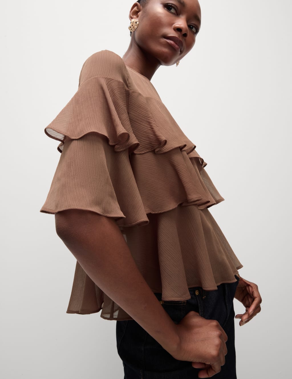 Round Neck Frill Detail Blouse M S Collection M S