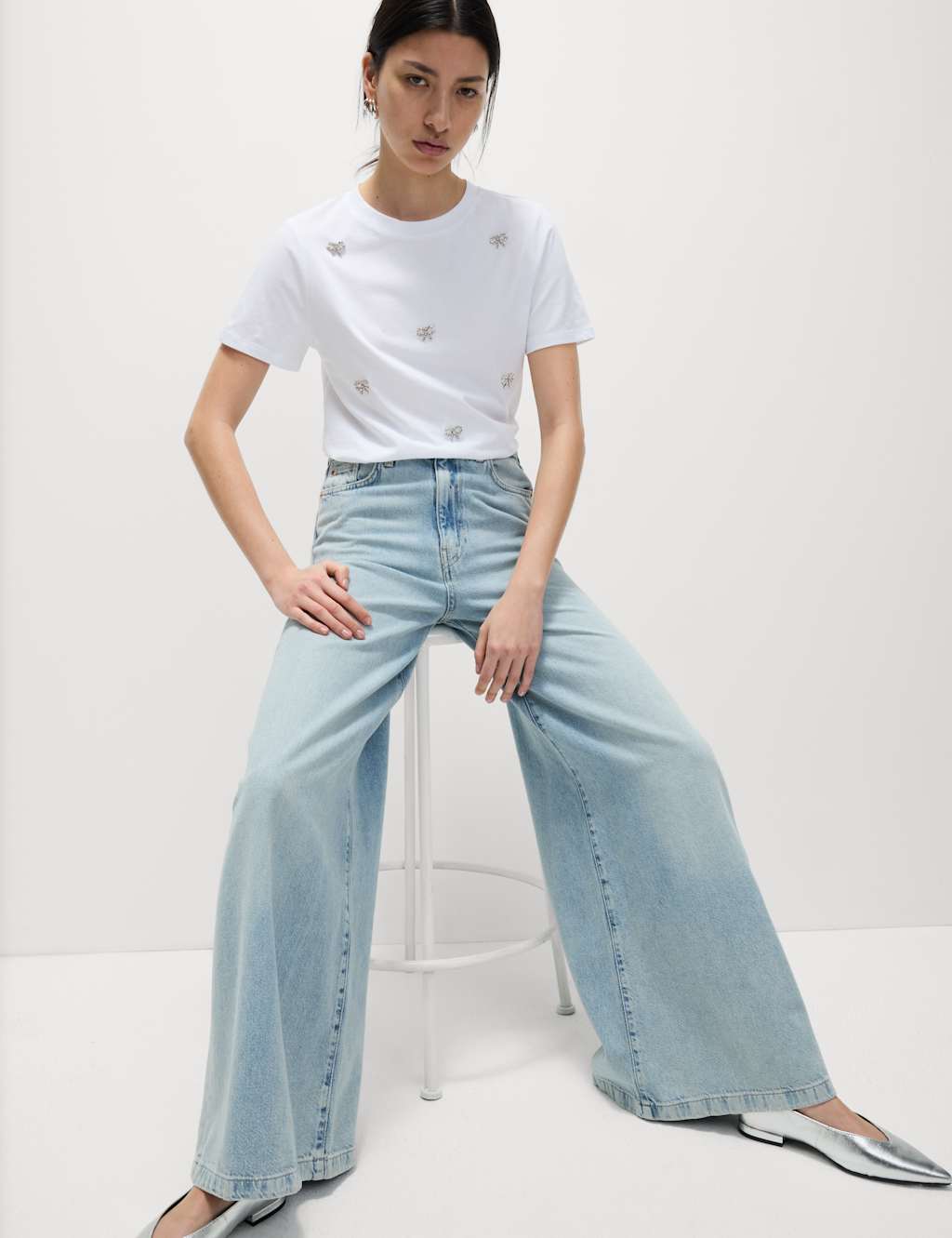 Pure Cotton Bow Detail Embellished Top 3 of 6