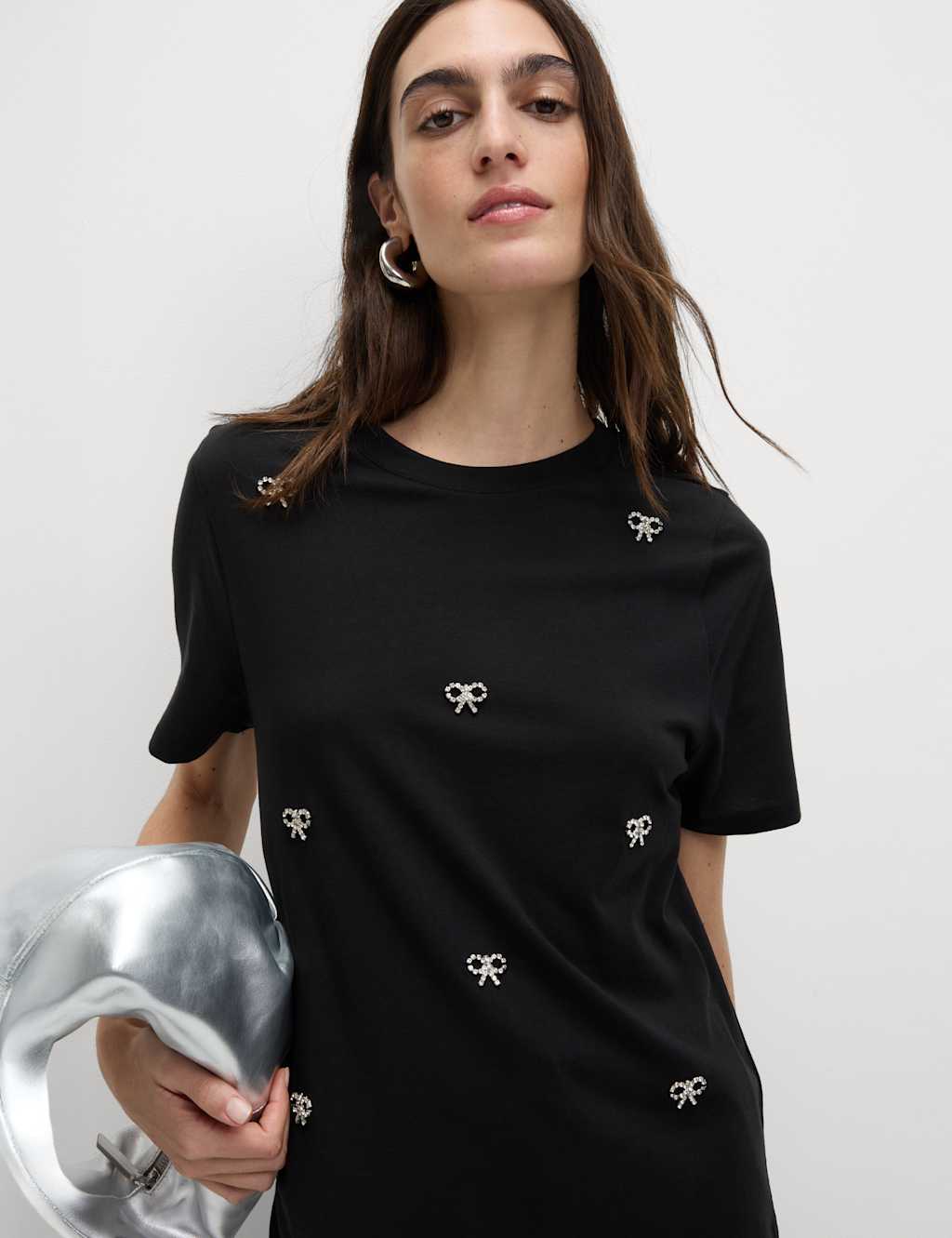 Pure Cotton Bow Detail Embellished Top 1 of 8