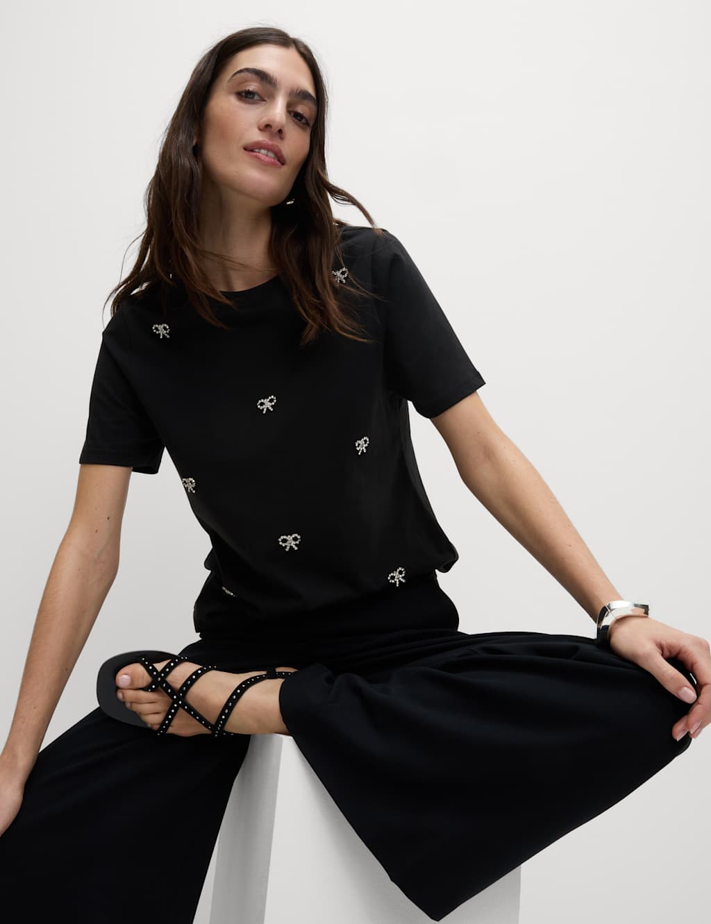 Pure Cotton Bow Detail Embellished Top 3 of 8