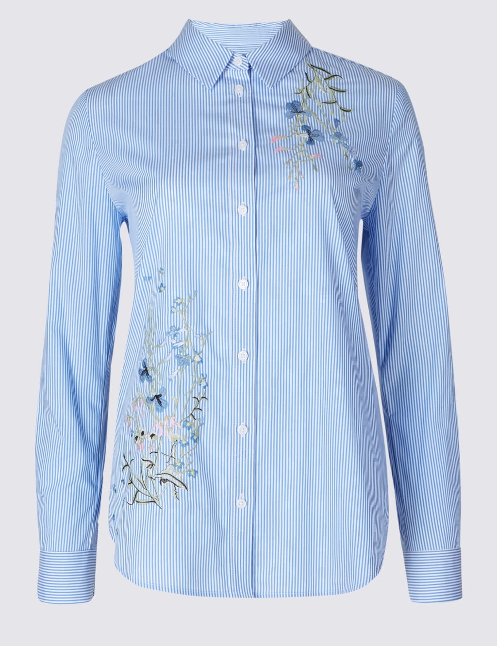 Cotton Rich Striped Floral Embroidered Shirt 2 of 5