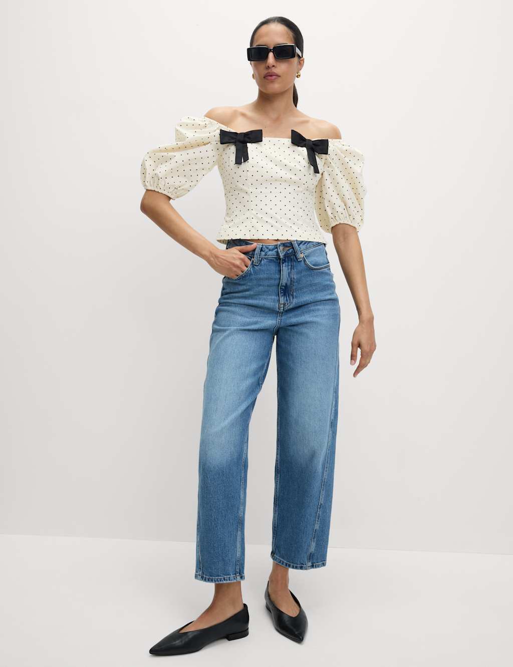 Pure Cotton Square neck Polka Dot Bow Top 3 of 4