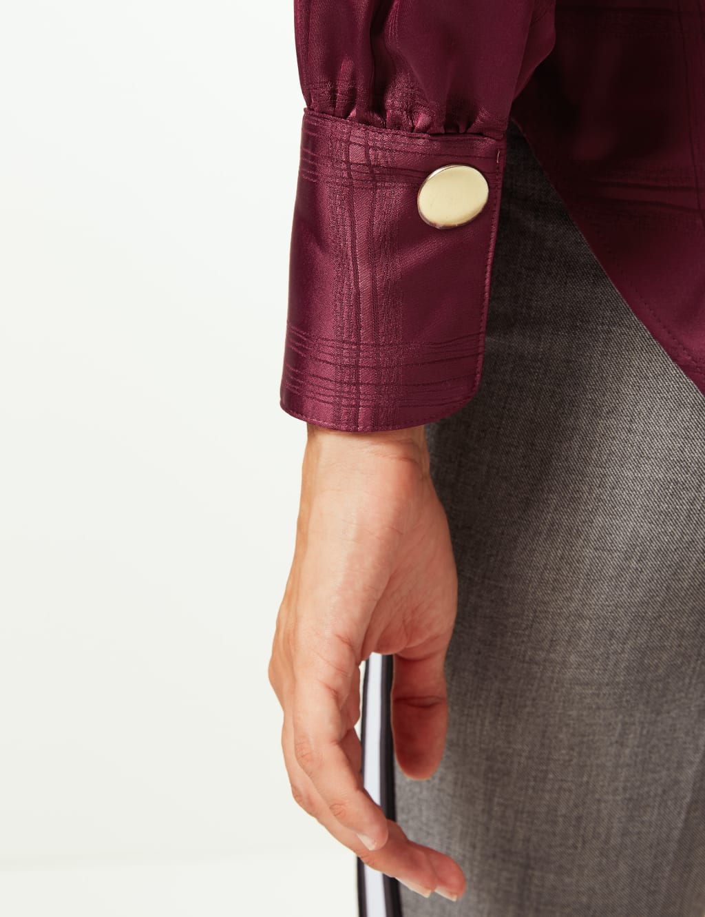Checked Satin V-Neck Long Sleeve Blouse 5 of 5