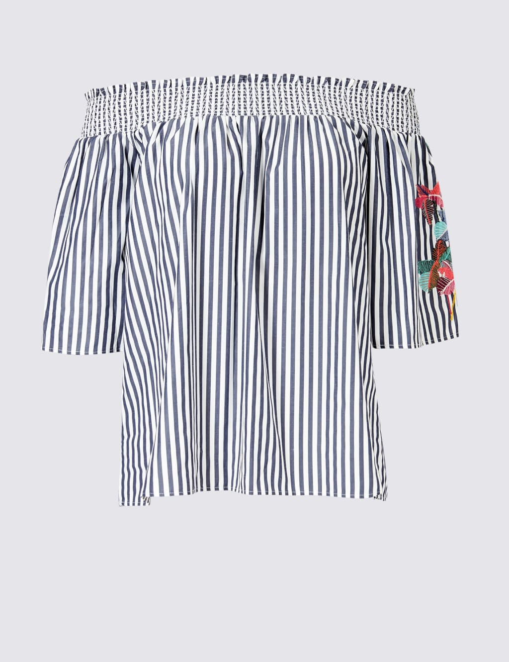 Striped Embroidered Sleeve Bardot Top 2 of 4