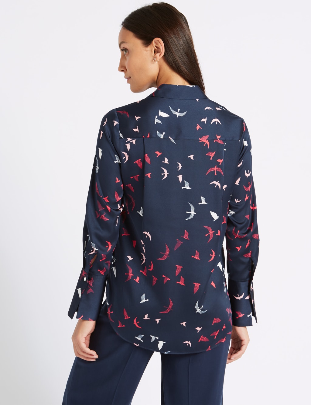 Bird Print Notch Neck Long Sleeve Blouse 5 of 6