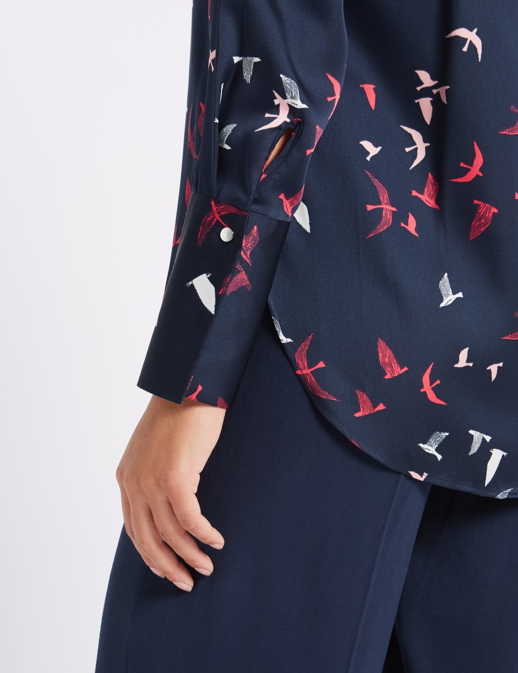 Bird Print Notch Neck Long Sleeve Blouse 6 of 6