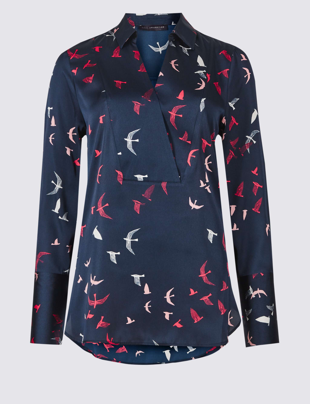Bird Print Notch Neck Long Sleeve Blouse 2 of 6