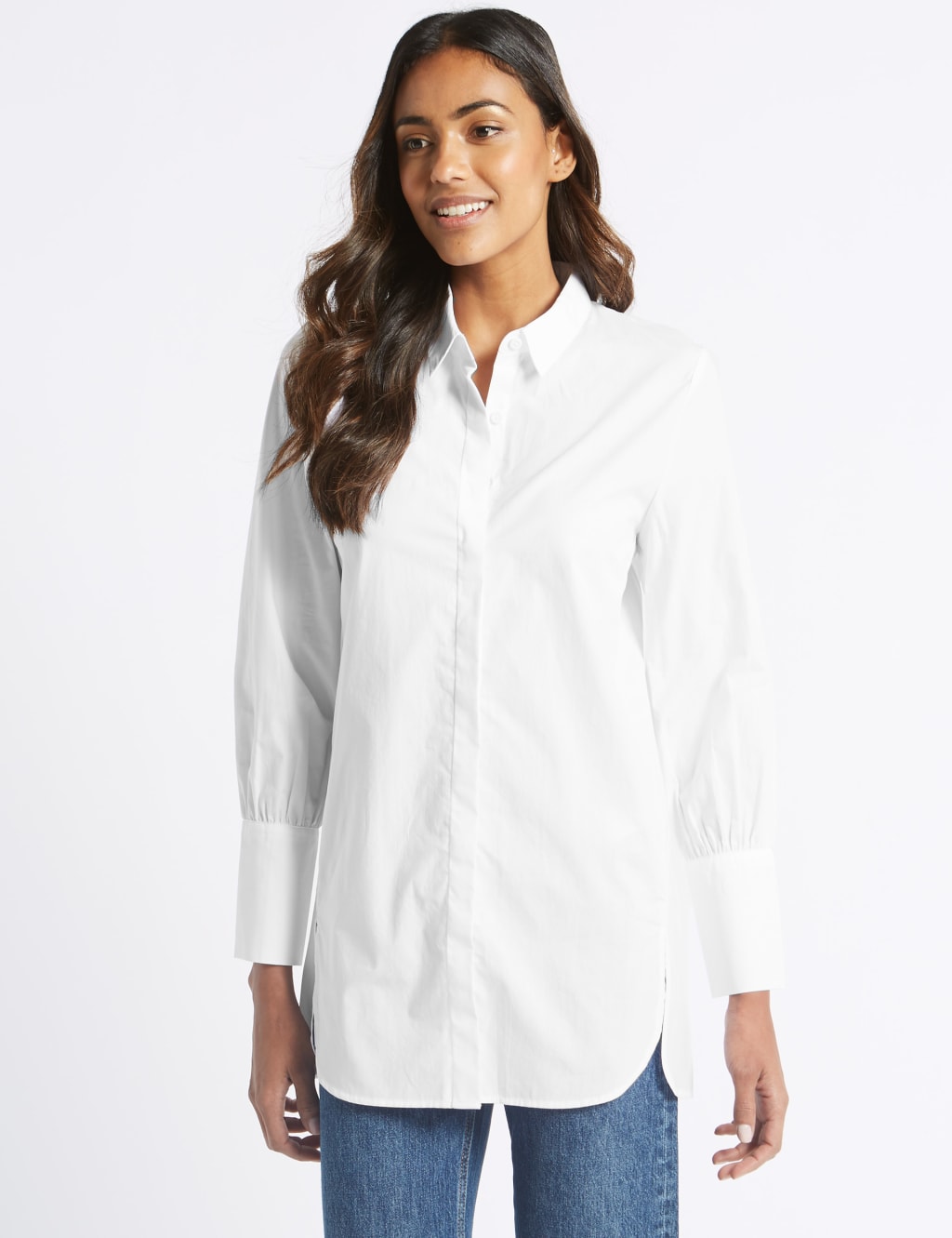 Pure Cotton Longline Long Sleeve Shirt 1 of 5