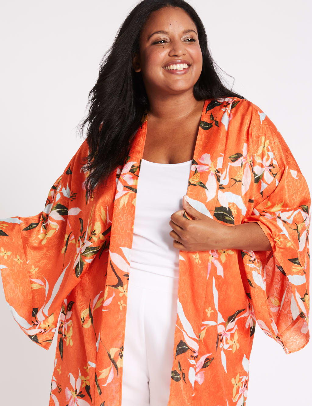 CURVE Floral Print 3 4 Sleeve Kimono Top M S Collection M S