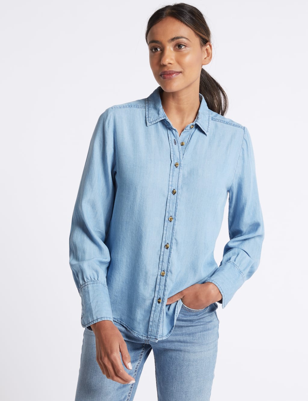 Denim Tencel Long Sleeve Shirt 1 of 5