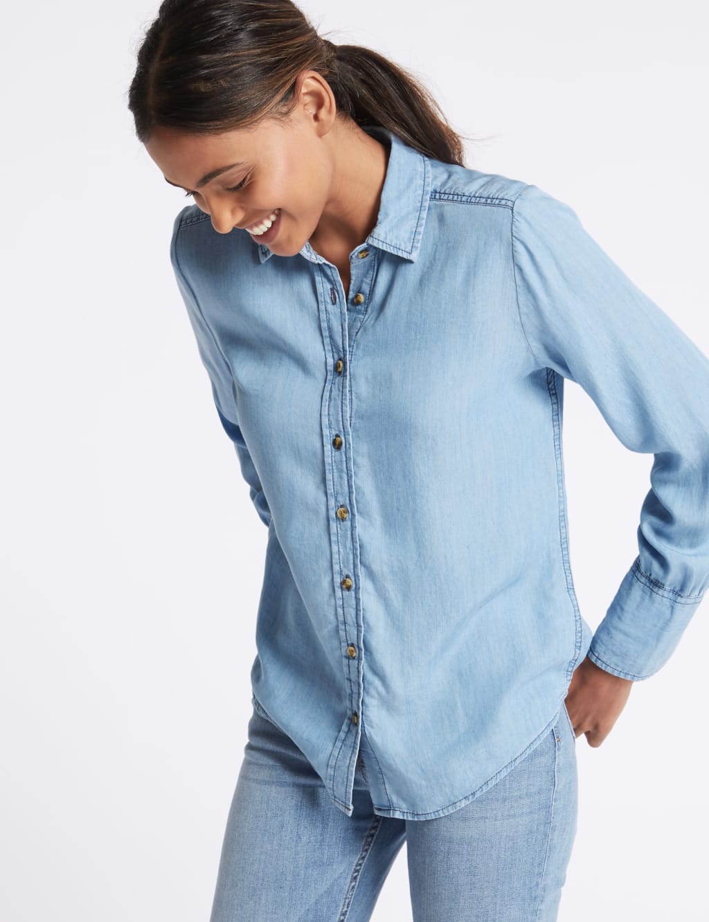 Denim Tencel Long Sleeve Shirt M S Collection M S