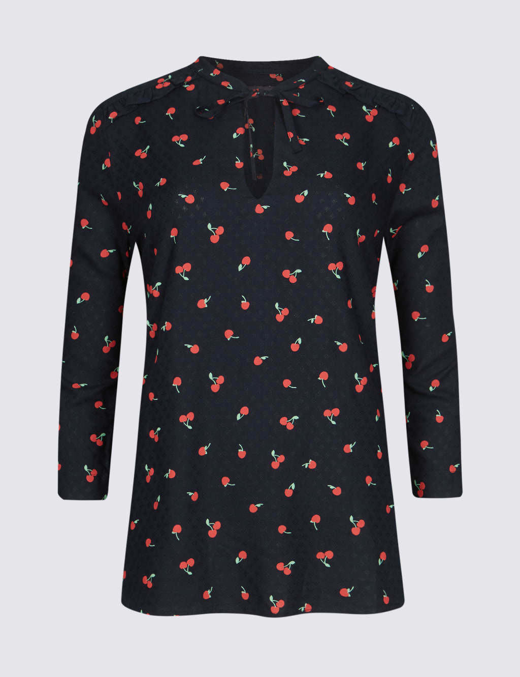 Cherry Print Notch Neck ¾ Sleeve Blouse 2 of 4