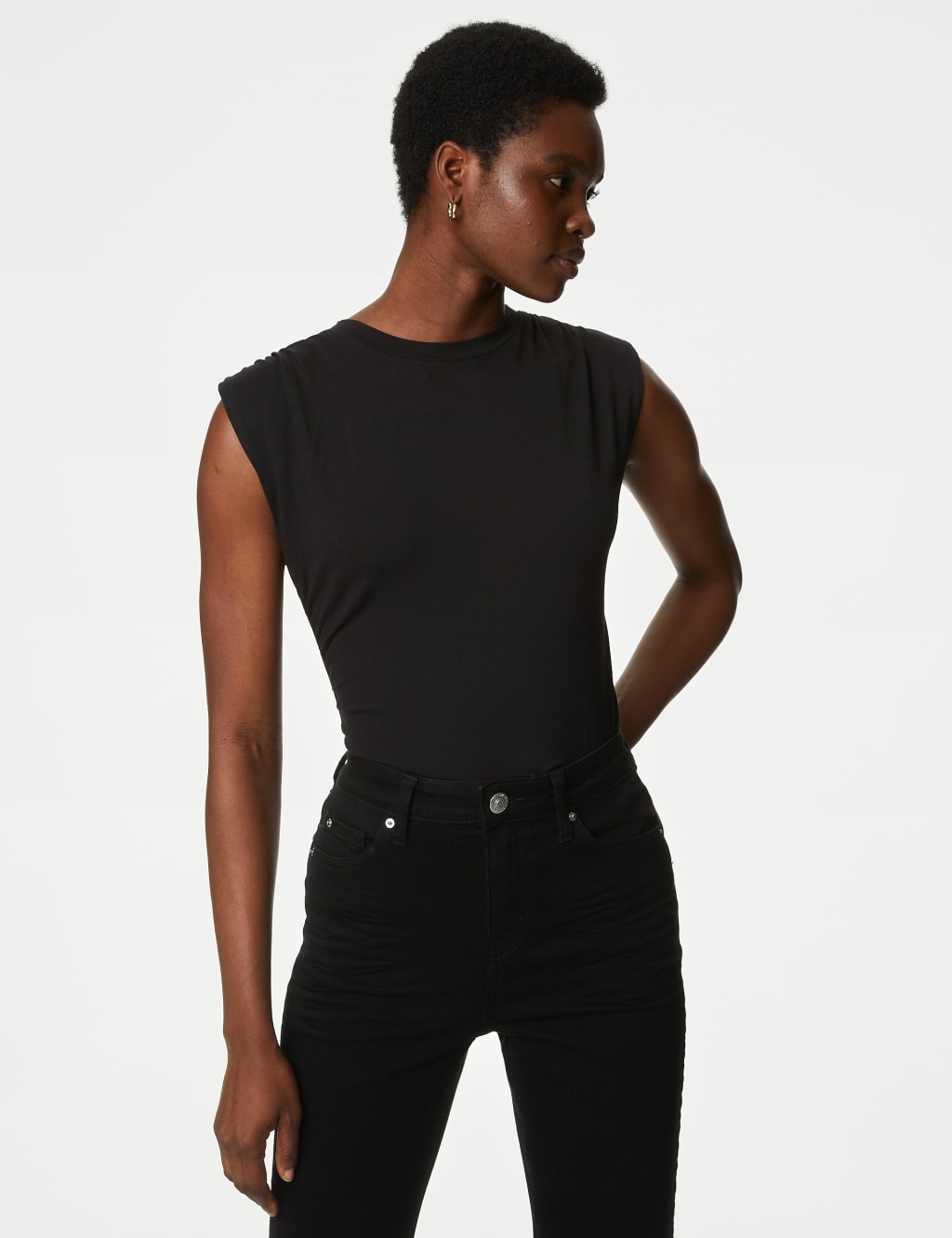 Jersey Padded Shoulder Top M S Collection M S